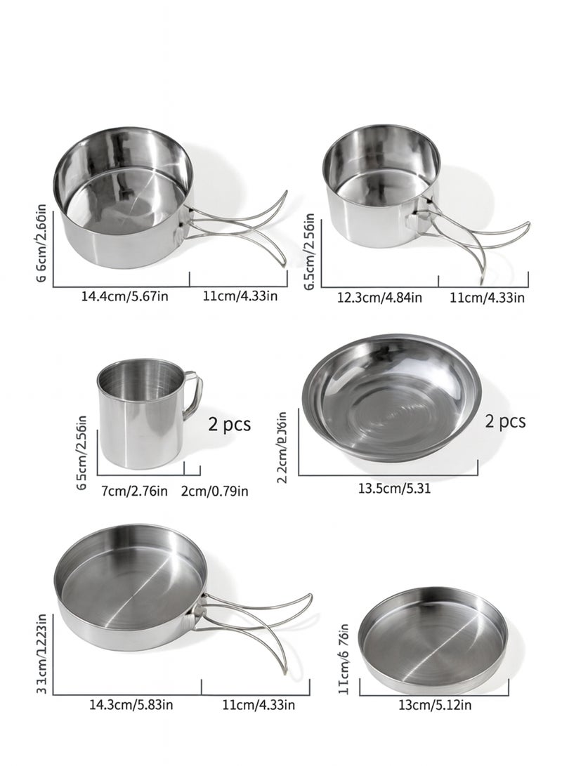 DBLEW 8-Piece Stainless Steel Camping Cookware Set Portable Non-Stick Pots, Pans, and Plates for Outdoor Cooking, Hiking, and Travel - Image 3