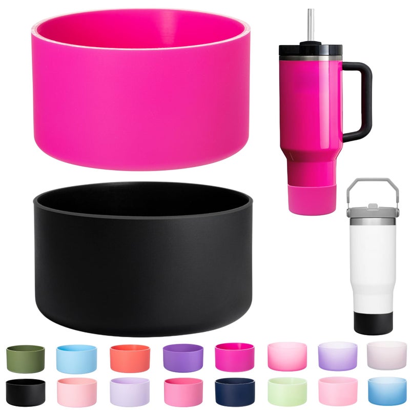 LONPARRY 2-Pack Silicone Boot for Stanley 40 30 oz Quencher Adventure Tumbler, Stanley IceFlow 30 20 oz, Stanley Cup Protector Accessories Anti-Slip Sleeve Black+Carnation - Image 1