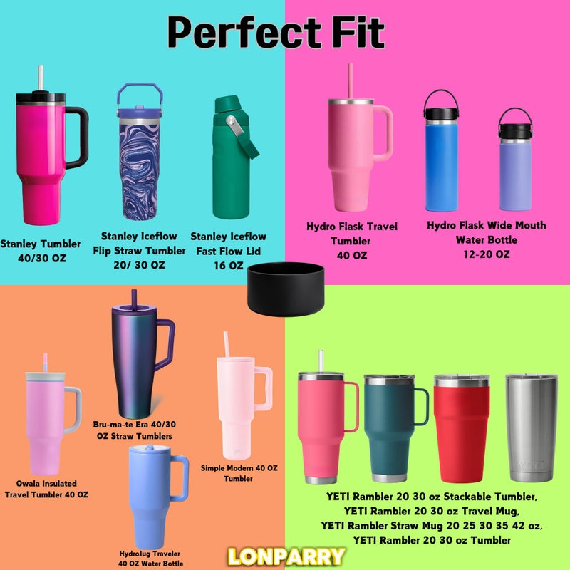 LONPARRY 2-Pack Silicone Boot for Stanley 40 30 oz Quencher Adventure Tumbler, Stanley IceFlow 30 20 oz, Stanley Cup Protector Accessories Anti-Slip Sleeve Black+Carnation - Image 3