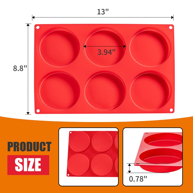 Dootafy Hamburger Bun Molds 2 Pack Silicone Baking Pans, 4 Inch Muffin Top Pan Egg Sandwish Mold Small Layer Cake Molds Round Disc Pan for Mini Cake, Jumbo Muffin Top, Bun, Custard, Tart, Resin Coaster - Image 4