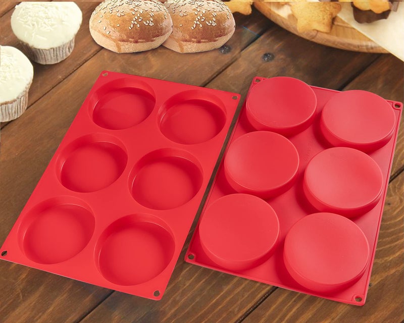 Dootafy Hamburger Bun Molds 2 Pack Silicone Baking Pans, 4 Inch Muffin Top Pan Egg Sandwish Mold Small Layer Cake Molds Round Disc Pan for Mini Cake, Jumbo Muffin Top, Bun, Custard, Tart, Resin Coaster - Image 2