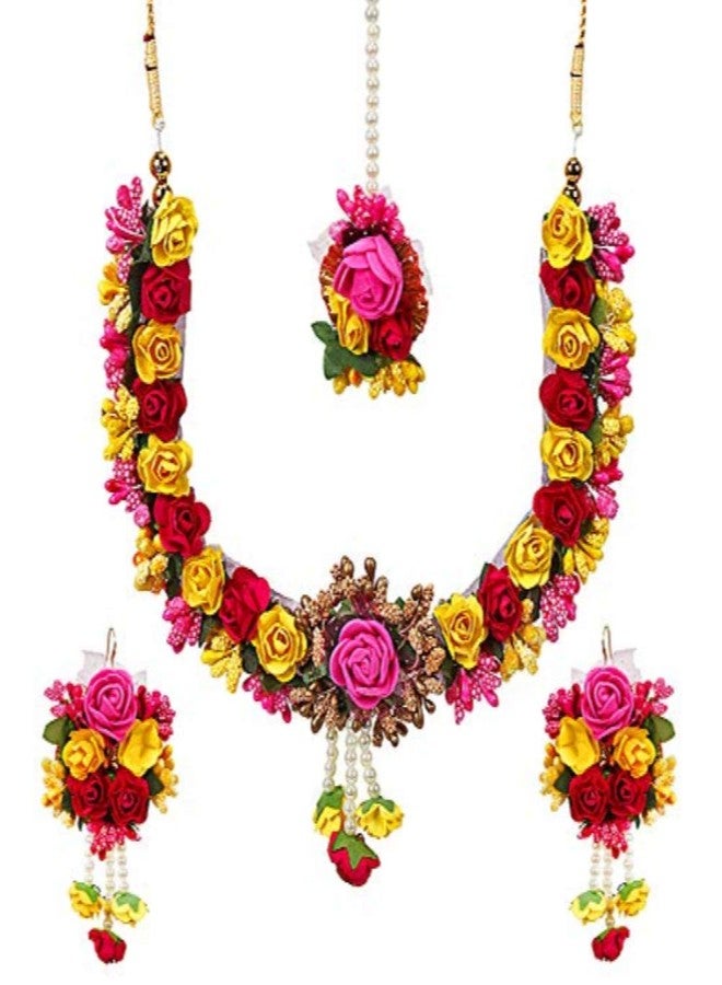 YouBella Jewellery Set for Women Floret Gota Patti Necklace, Earrings & Maang Tika for Women & Girls (Mehandi/Haldi) - Image 1
