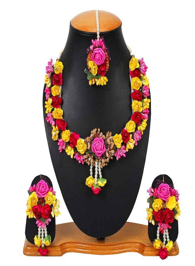 YouBella Jewellery Set for Women Floret Gota Patti Necklace, Earrings & Maang Tika for Women & Girls (Mehandi/Haldi) - Image 2
