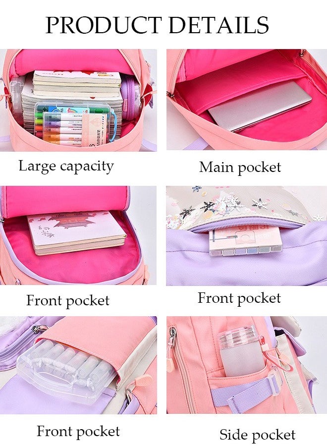 DUNISO - Girl's School Backpack Waterproof Book Bag with Compartments for Teen Girl Kid Students Elementary School Kids' School Bag With Large Capacity and Reflective strip - Image 1