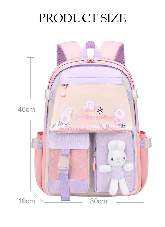DUNISO - Girl's School Backpack Waterproof Book Bag with Compartments for Teen Girl Kid Students Elementary School Kids' School Bag With Large Capacity and Reflective strip - Image 1