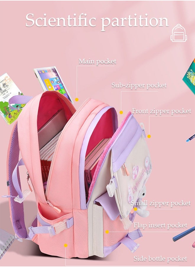 DUNISO - Girl's School Backpack Waterproof Book Bag with Compartments for Teen Girl Kid Students Elementary School Kids' School Bag With Large Capacity and Reflective strip - Image 1