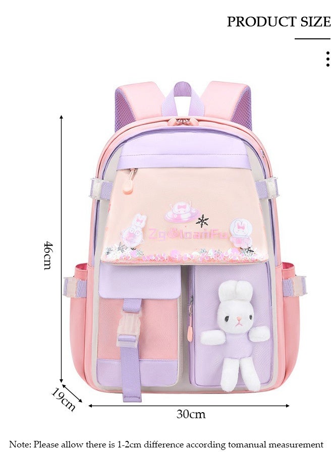 DUNISO حقيبة ظهر مدرسية للبنات حقيبة كتب مقاومة للماء مع مقصورات للفتيات المراهقات والأطفال وطلاب المدارس الابتدائية حقيبة مدرسية للأطفال بسعة كبيرة وشريط عاكس - Image 2