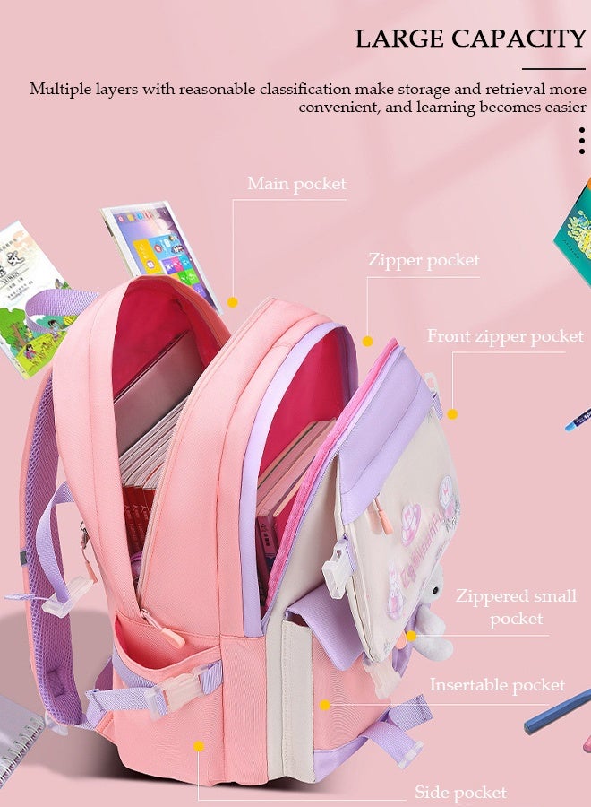 DUNISO حقيبة ظهر مدرسية للبنات حقيبة كتب مقاومة للماء مع مقصورات للفتيات المراهقات والأطفال وطلاب المدارس الابتدائية حقيبة مدرسية للأطفال بسعة كبيرة وشريط عاكس - Image 5