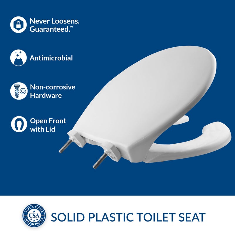 BEMIS 7750TDG 000 Commercial Heavy Duty Open Front Toilet Seat with Cover that will Never Loosen & Reduce Call-backs, ROUND, Plastic, White - Image 2