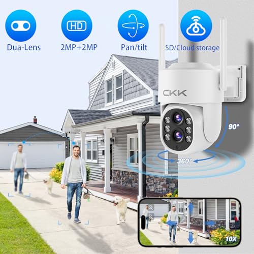 CKK Wireless Security Camera System with 10CH NVR 1TB HDD 4PCS Dual WiFi Outdoor Cameras with Dual Lens PTZ AI Motion Detection Color Night Vision 2Way Talk Floodlight Alarm IP66 Waterproof - Image 3