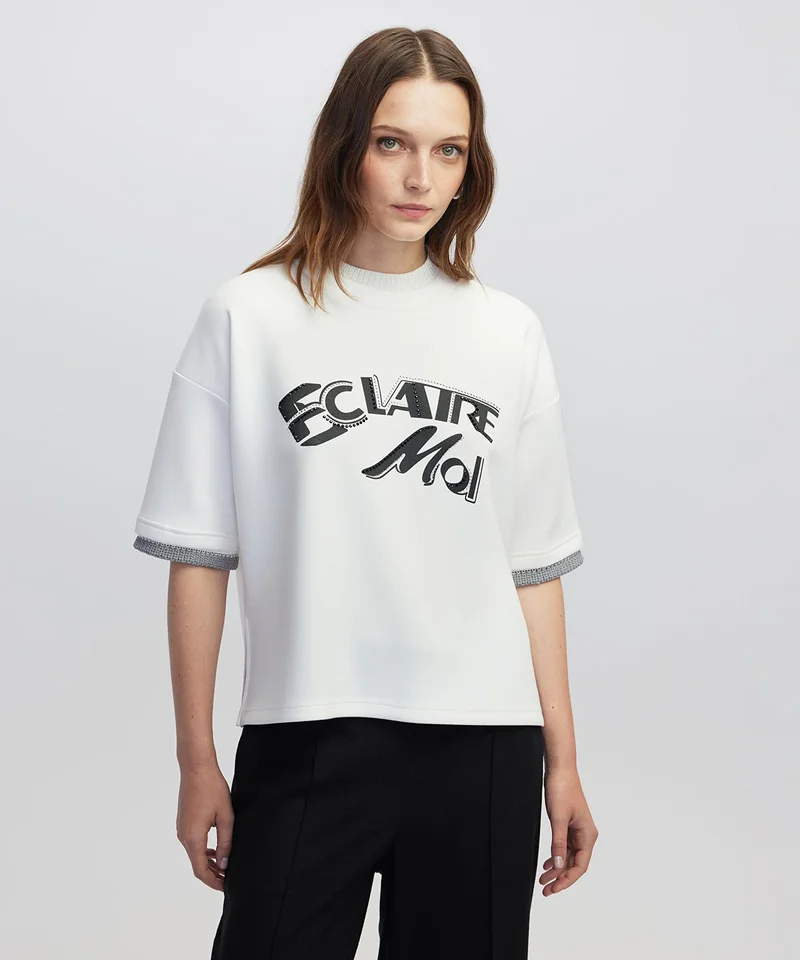 Ipekyol Relaxed Fit Mixed T-Shirt with Slogan Print