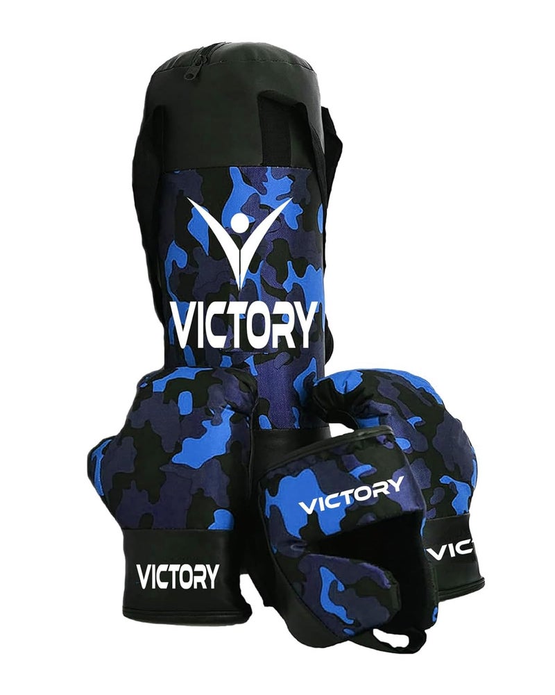 Victory Boxing Kit for Kids| Pack of 4 (Boxing Gloves, Head Guard & Filled Punching Bag) | Boxing Training Punching Bag for Boys & Girls | - Image 1
