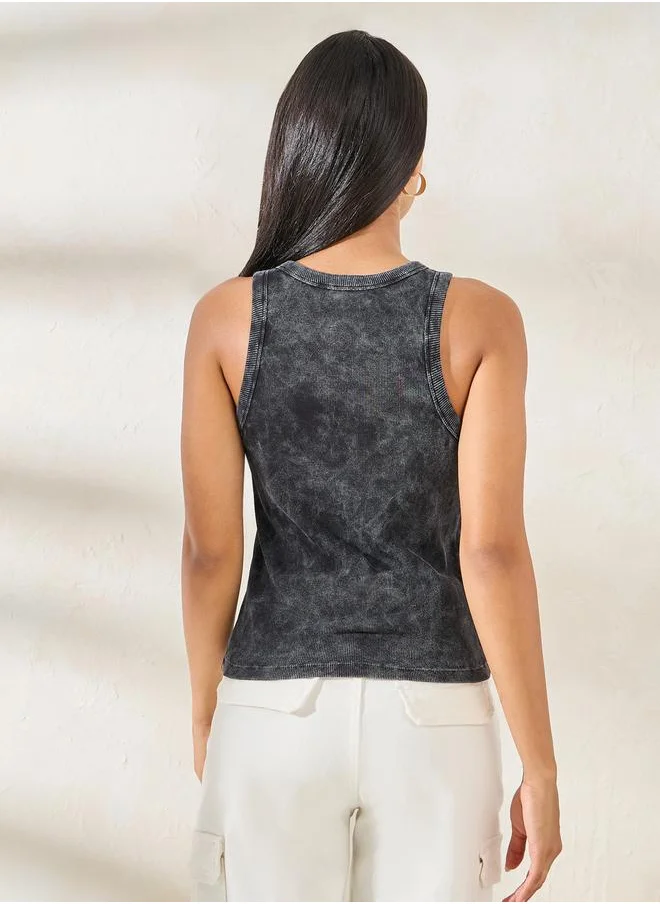 ستايلي Ribbed Acid Wash Racerback Tank Top
