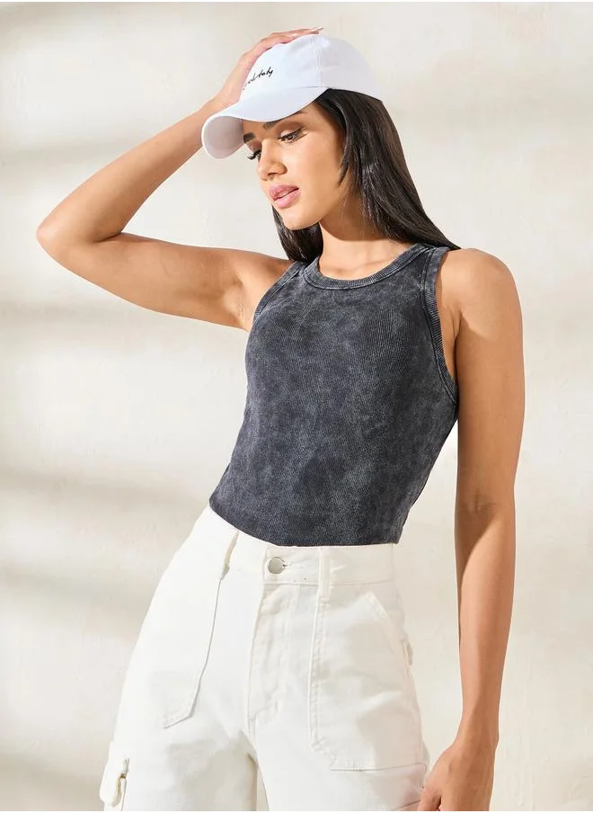 ستايلي Ribbed Acid Wash Racerback Tank Top