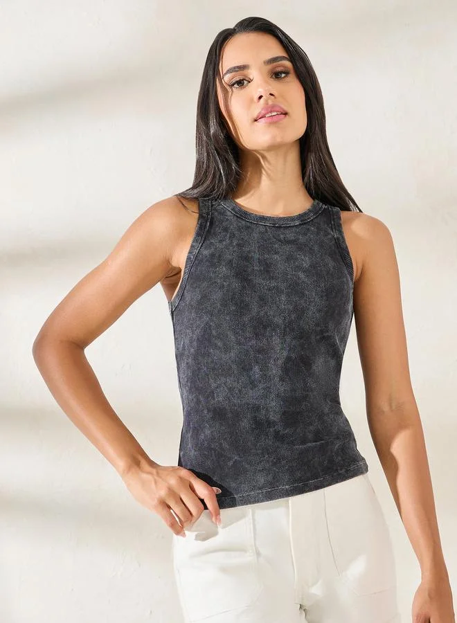 Styli Ribbed Acid Wash Racerback Tank Top