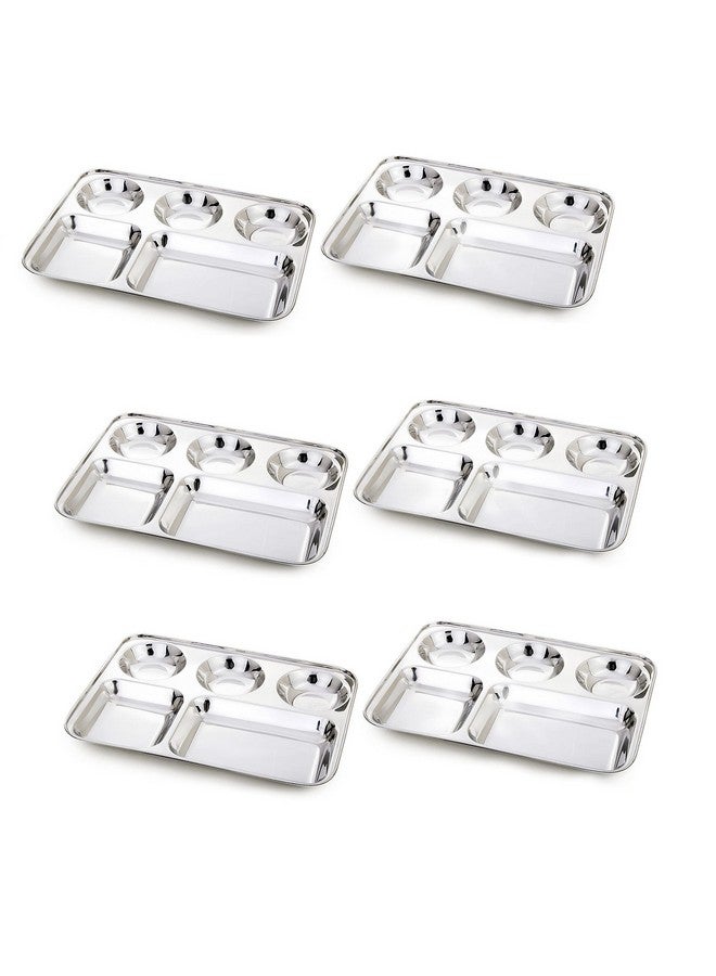Dharam Paul Traders Stainless Steel Plates/Compartment Plate/Steel thali/Dinner Plate/Bhojan thali Set of 6 - Image 1