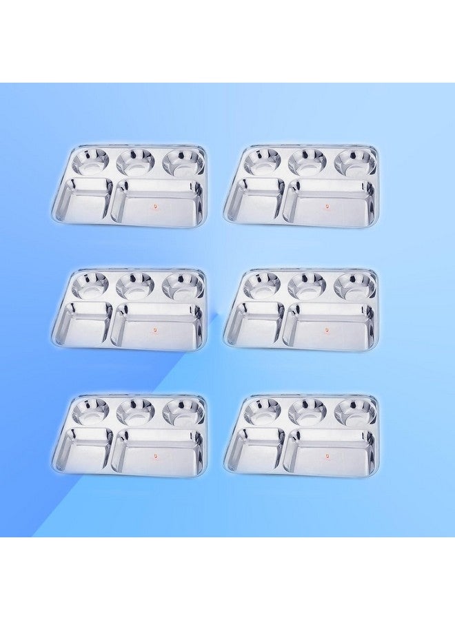 Dharam Paul Traders Stainless Steel Plates/Compartment Plate/Steel thali/Dinner Plate/Bhojan thali Set of 6 - Image 4