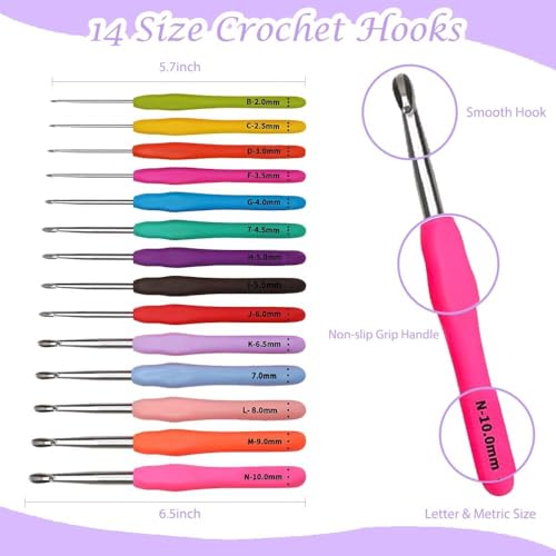 Yarniss Crochet Kits for Beginners with Instruction, All-Inclusive Crochet Set Include 840 Yards Yarn&14 Sizes Crochet Hooks, Crocheting Kit for Adult with Bag,Purple - Image 3