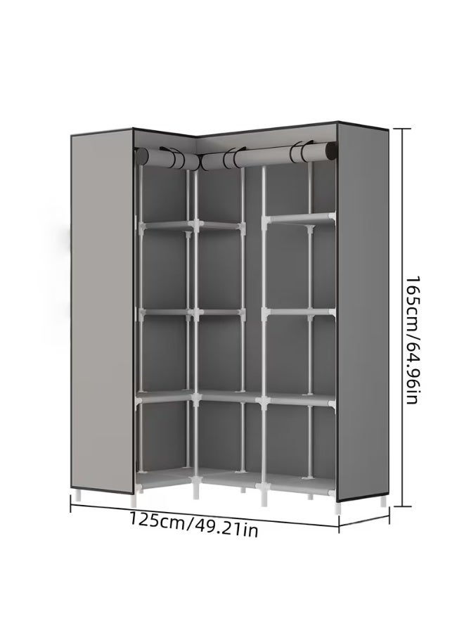 Decorhills Large Capacity Portable Wardrobe with Hanging Rod and Shelves Clothes Storage Rack Closet, Clothes Storage Rack Stable and Easy Assembly Bedroom Closets - Image 2