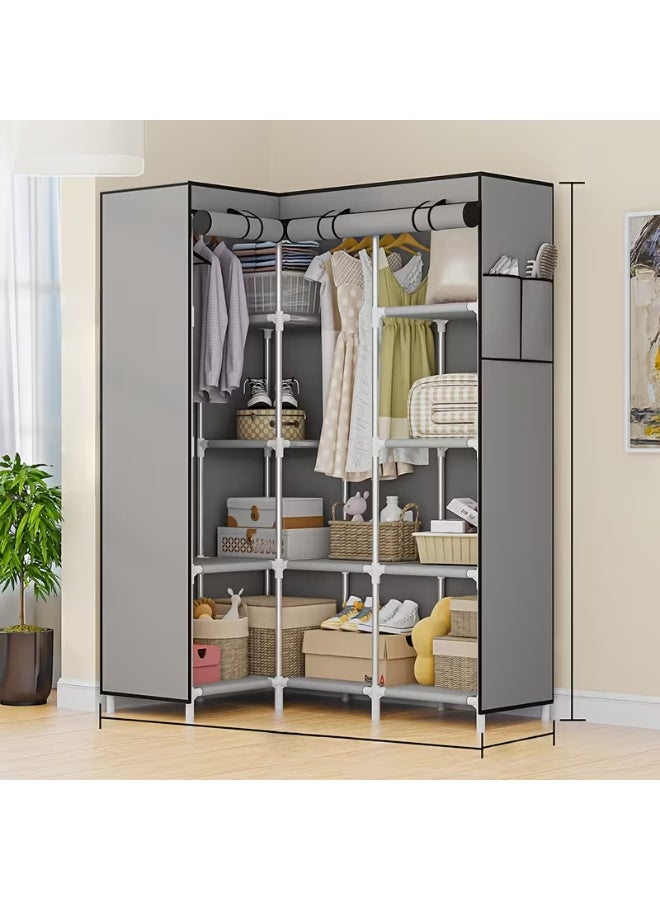 Decorhills Large Capacity Portable Wardrobe with Hanging Rod and Shelves Clothes Storage Rack Closet, Clothes Storage Rack Stable and Easy Assembly Bedroom Closets - Image 4