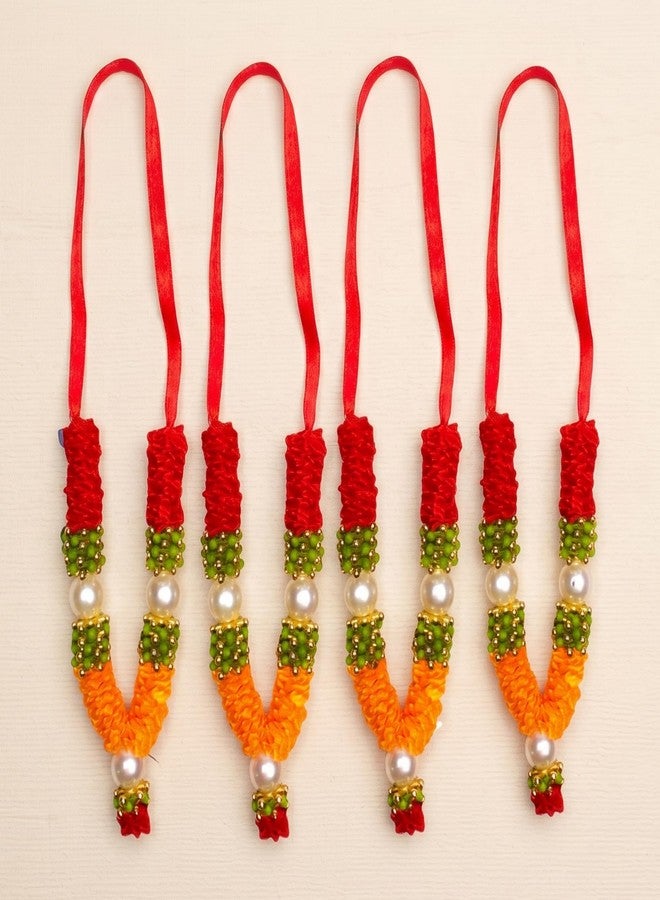 LOVENSPIRE مجموعة LoveNspire مكونة من 4 قطع Mini Idol Mala مقاس 4.5 بوصة God Goddess Haar Makhmali Bhagwan Haar Idol Diwali Pooja Item Garland لإطار الصورة God Shringar Mala القابل لإعادة الاستخدام - Image 1