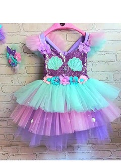 Daddy's Angel Girls Mermaid Princess Dress for Ariel With Headband Clothes with Accessories for Birthday  - Image 3