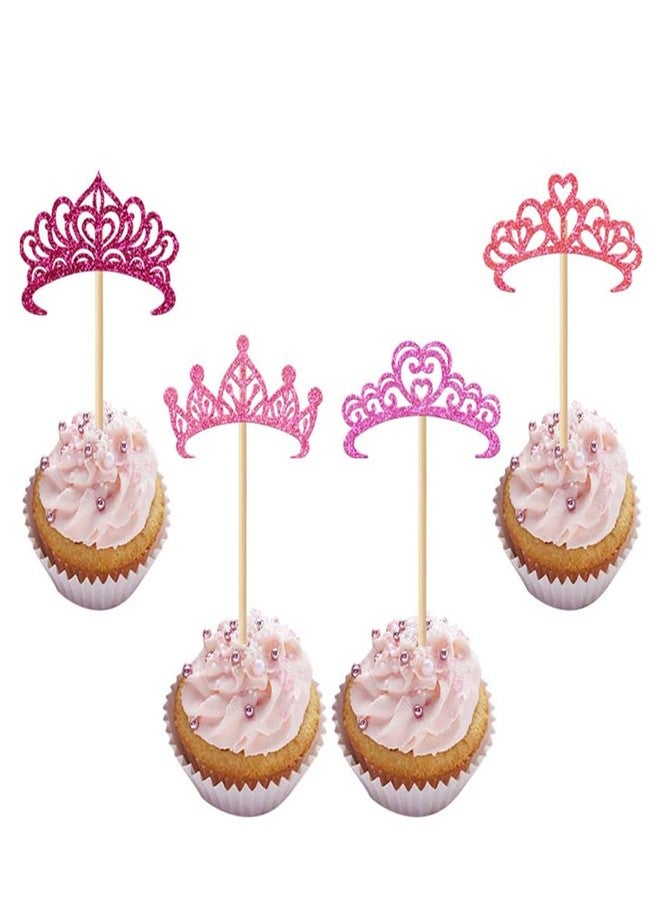 Morndew 24 PCS Glitter Princess Crown Cupcake Toppers for Queen Princess Theme Party Girls Birthday Party Wedding Party Baby Shower Decoration - Image 1