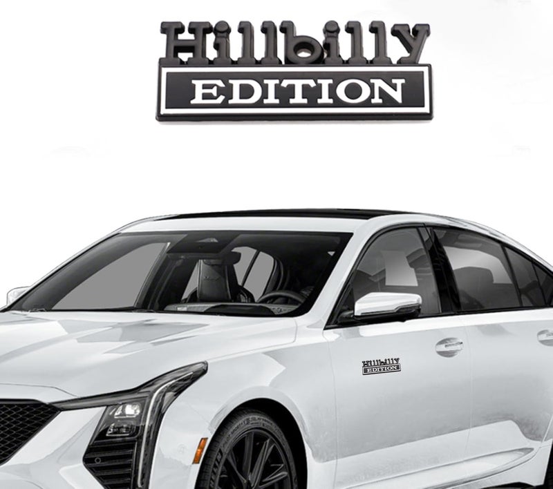 CARRUN 2 Pcs Hillbilly Edition Emblem Car Side Rear Front Hood Trunk Door Badge 3D Decal Sticker Fit for Truck SUV (Hillbilly, Black White) (CR-Edition) - Image 4