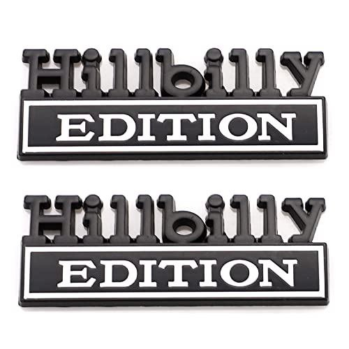 CARRUN 2 Pcs Hillbilly Edition Emblem Car Side Rear Front Hood Trunk Door Badge 3D Decal Sticker Fit for Truck SUV (Hillbilly, Black White) (CR-Edition) - Image 1