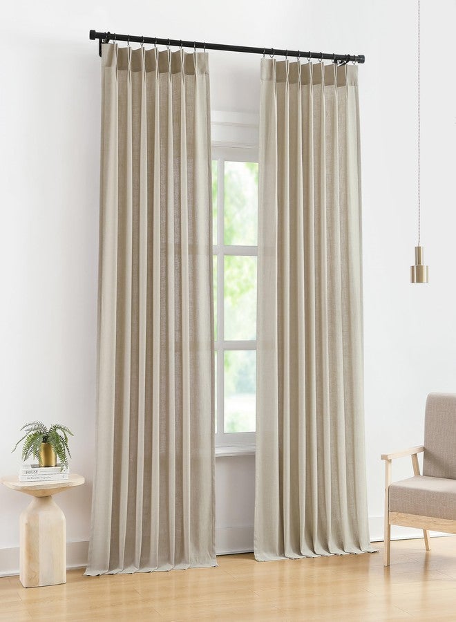 Vision Home Sand Pinch Pleated Semi Sheer Curtains Textured Linen Blended Light Filtering Window Curtains 84 inch for Living Room Bedroom Pinch Pleat Drapes with Hooks 2 Panels 40" Wx84 L,Camel Beige - Image 1