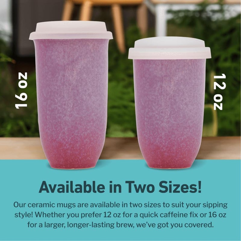 NOVA CERAMICS Coffee Travel Mug – Cup Holder Friendly Travel Mug– Microwave & Dishwasher Safe White & Purple Tumbler - Coffee Mug Fits In Cup Holder – 16oz – Astral Bloom - Image 5