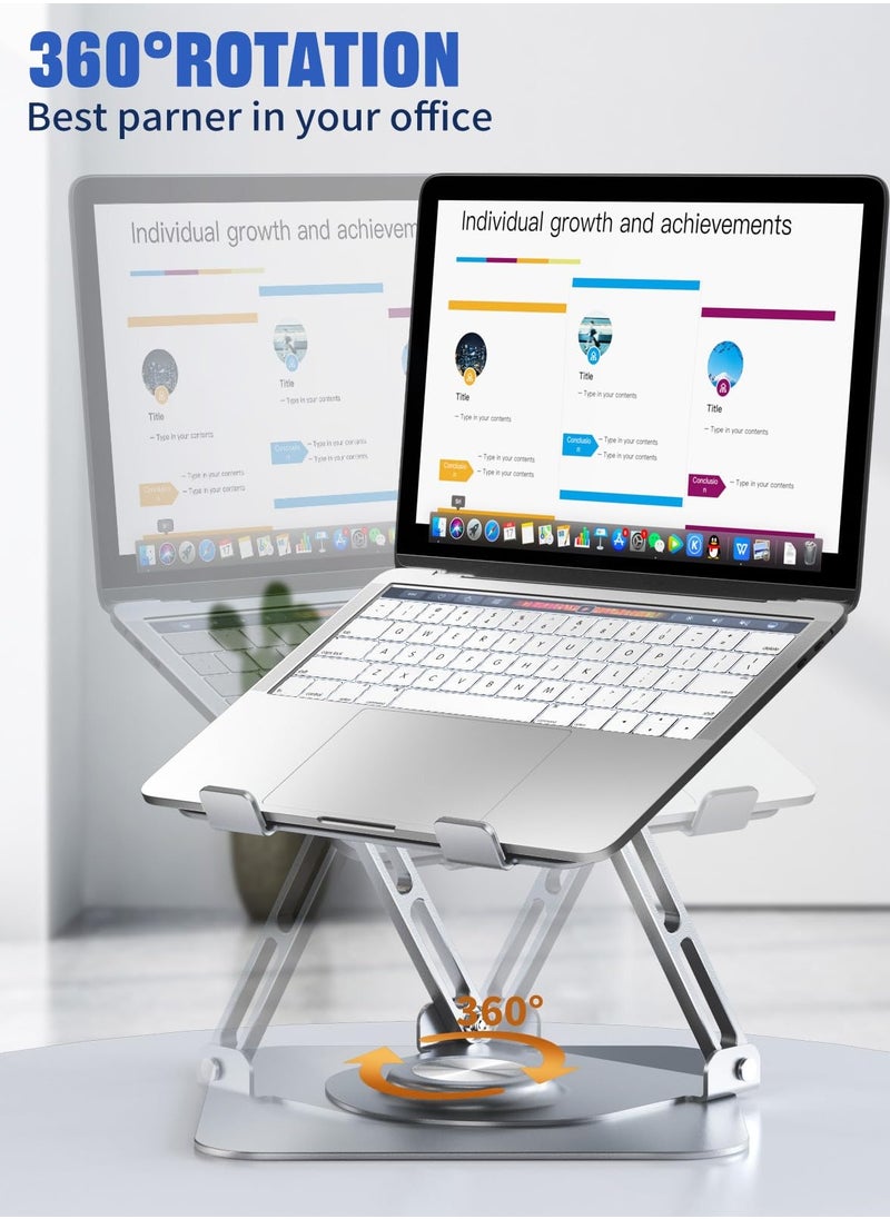 ماركة غير محددة - حامل لاب توب قابل للتعديل، حامل تابلت مريح مع قاعدة دوارة 360 درجة، حامل لابتوب للمكتب، حامل كمبيوتر محمول قابل للطي مناسب لاجهزة اللابتوب او التابلت 17.3 انش واقل - Image 1