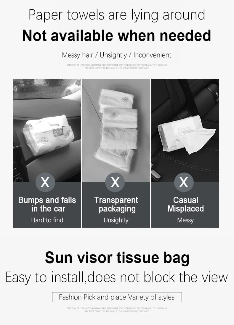 AUTOMODIFIER Car Tissue Holder for Sun Visor - car Tissue Box Include Tissue, Tissue Holder for car Visor, Napkin Holder, car Door Rear Pocket Tissue Box (Beige) - Image 3