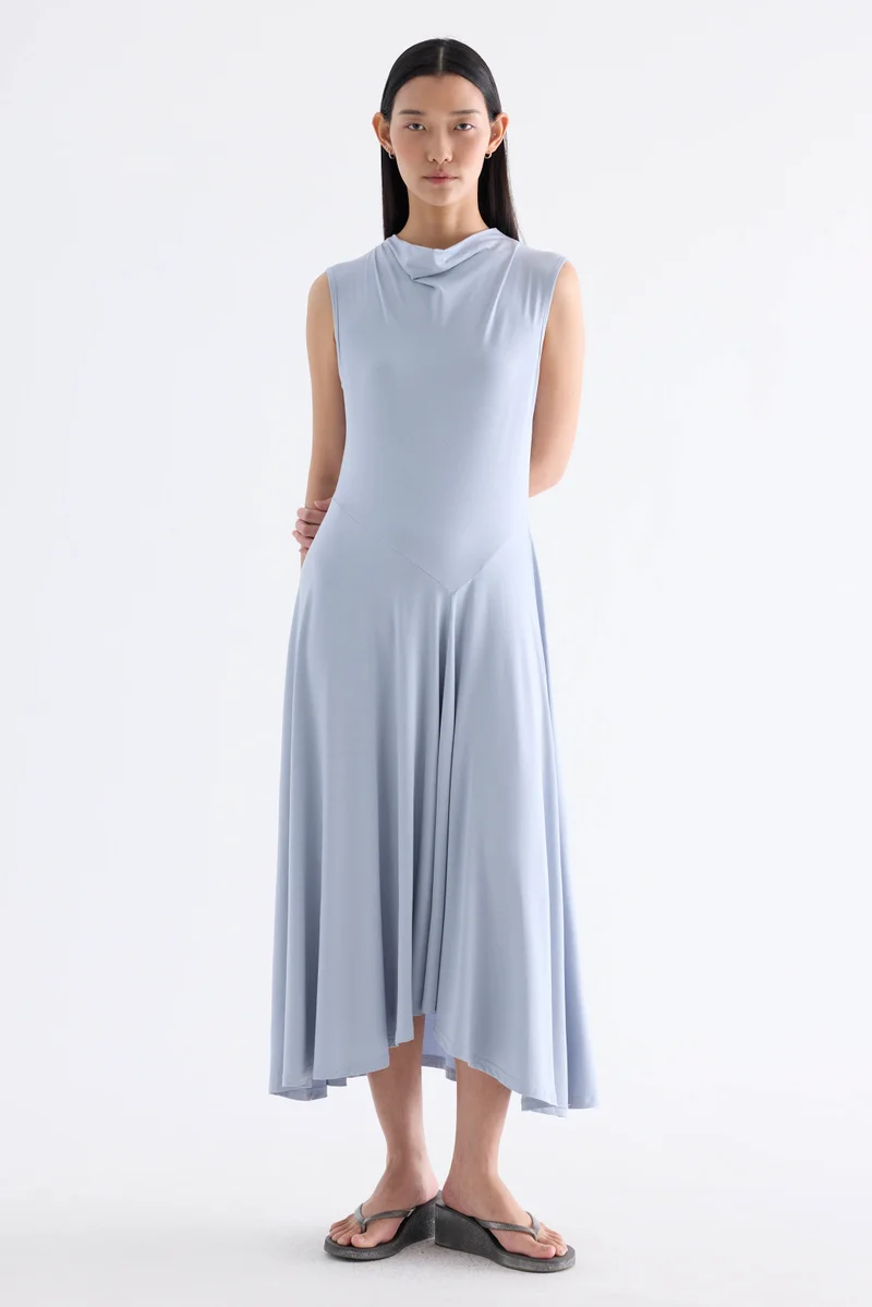Irica Drape-Neck Asymmetrical Dress