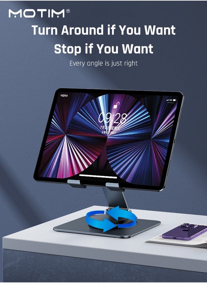 Motim - Tablet Stand Holder for Desk, 360°Rotating Adjustable Aluminum Portable Stand Holder Desktop Foldable Dock Heavy Duty Metal Base iPad Stands Swivel Compatible with iPad 10/9th,iPad Pro 11/12.9 - Image 1