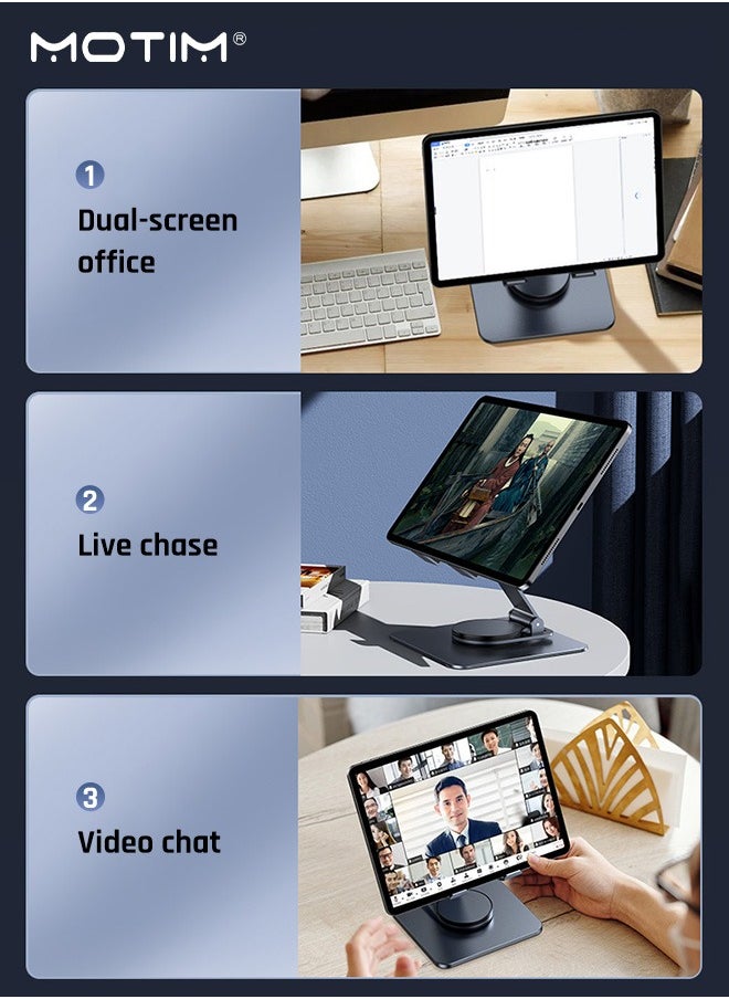 Motim - Tablet Stand Holder for Desk, 360°Rotating Adjustable Aluminum Portable Stand Holder Desktop Foldable Dock Heavy Duty Metal Base iPad Stands Swivel Compatible with iPad 10/9th,iPad Pro 11/12.9 - Image 1