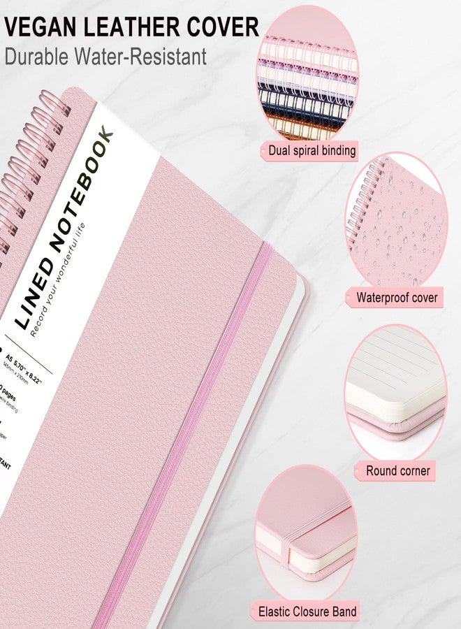 ABERLLS Pink Lined Spiral Journal Notebook with 160 Pages, 8×5.7in, A5 Spiral Notebook, Journaling Notebooks for Work, School, Women, Men, College Ruled Spiral Notebook, Hardcover Leather Journals - Image 4