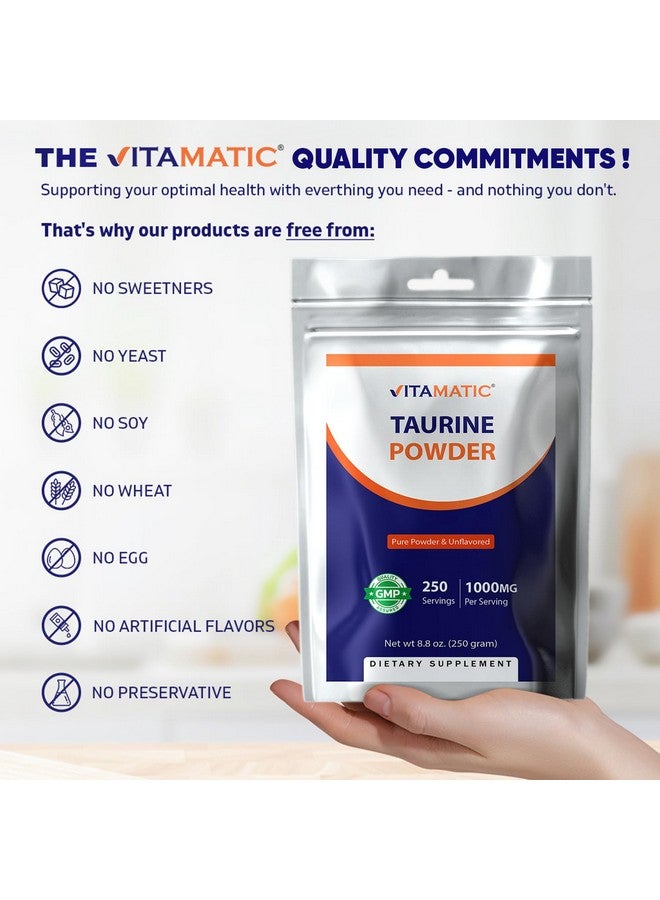 Vitamatic Pure Taurine 1000mg 250 Servings - Non-GMO, Gluten Free - Image 5