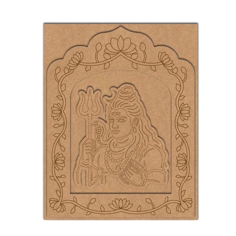 Wrapping Studio MDF Board for Lippan Art - Pre-Marked Lord Shiv Ji Design Cutouts for Craft, Painting, DIY Projects - Eco-Friendly MDF Wood, 12x9 inch, Ideal for Creative Gift Ideas - Image 1