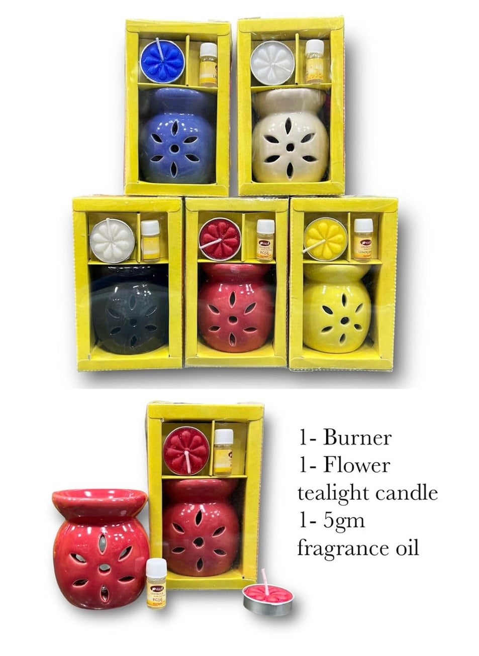 The Decor Affair Harmony Haven Lavender Bliss Gift Set Red Ceramic Tea Light Holder Enchanting Aroma Diffuser Captivating Oil Burner and Invigorating Wax Warmer  - Image 5
