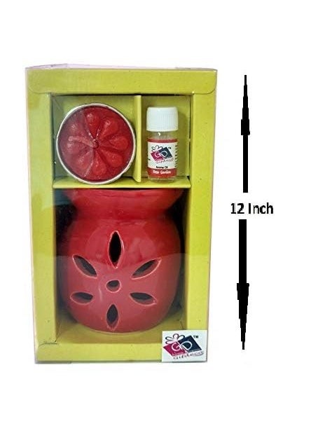 The Decor Affair Harmony Haven Lavender Bliss Gift Set Red Ceramic Tea Light Holder Enchanting Aroma Diffuser Captivating Oil Burner and Invigorating Wax Warmer  - Image 2
