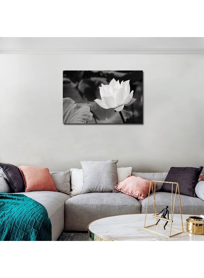 Home Trove White Lotus In Basin Wall Art Painting The Picture Print On Canvas Flower Pictures For Home Decor Decoration Gift (Stretched By Wooden Frameready To Hang)  - Image 3