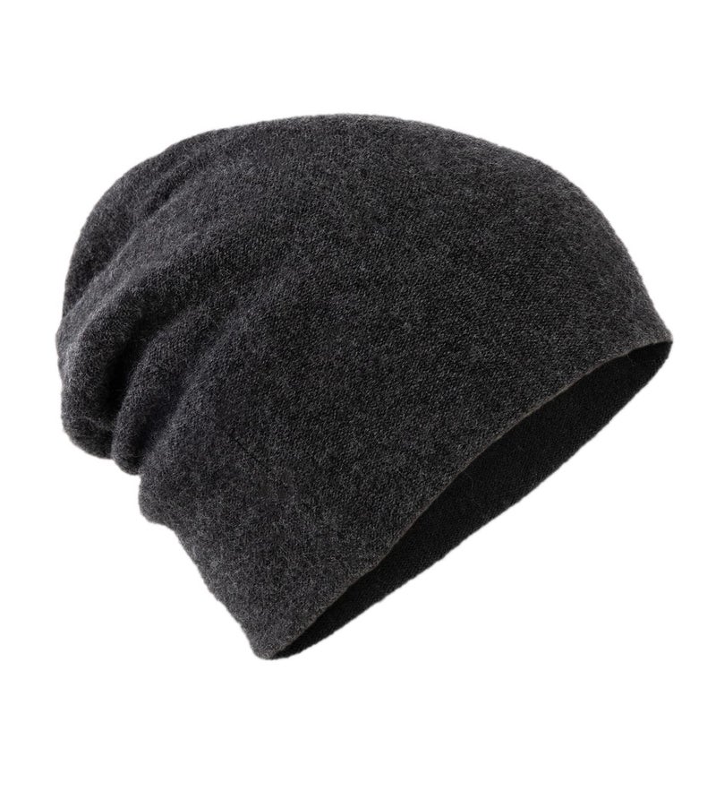 Villand 100% Cashmere Beanie for Women and Men with Gift Box, Oversized Soft Knitted Hat, Double-Layered Cashmere Ski Cap (Charcoal Gray) - Image 1