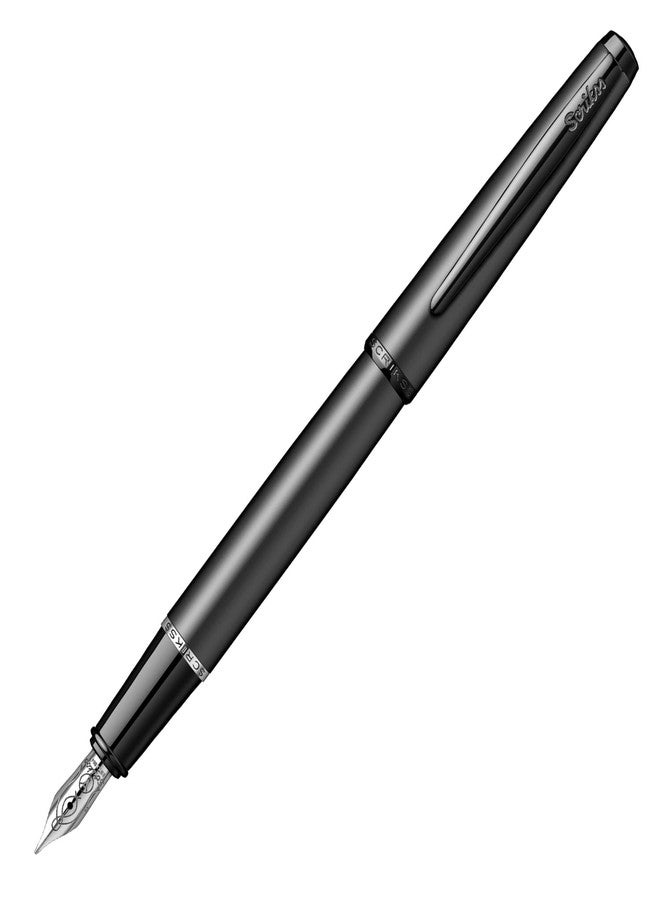 Scrikss Metropolis Medium Nib Fountain Ink Pen Metal Cover Painted in Matte Black Body Black Metal Accessories & Clip Converter Included - Image 1