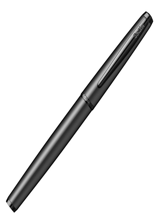 Scrikss Metropolis Medium Nib Fountain Ink Pen Metal Cover Painted in Matte Black Body Black Metal Accessories & Clip Converter Included - Image 4