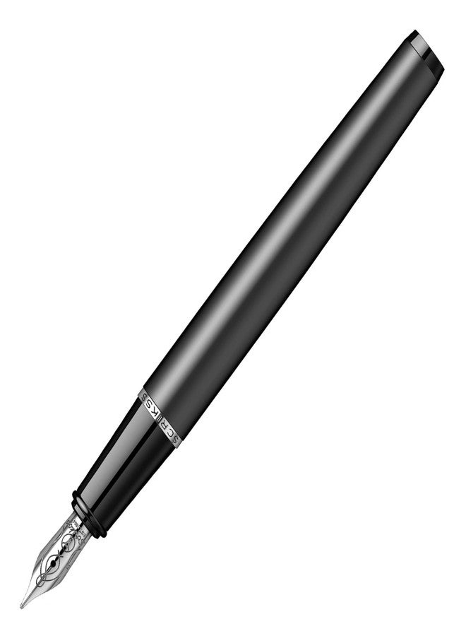 Scrikss Metropolis Medium Nib Fountain Ink Pen Metal Cover Painted in Matte Black Body Black Metal Accessories & Clip Converter Included - Image 5