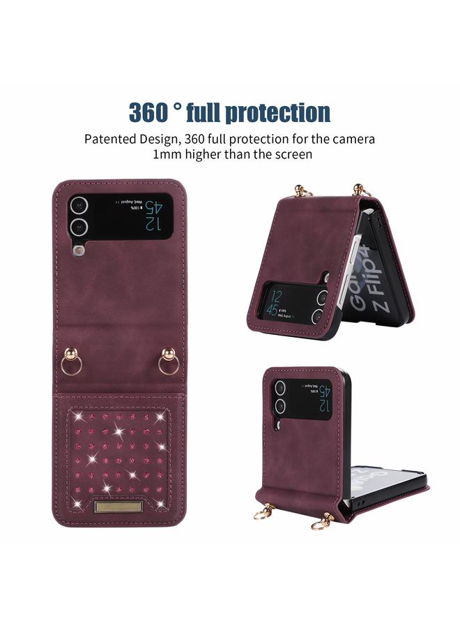 اس-توب جراب لهاتف Samsung Galaxy Z Flip4، جراب هاتف جلدي ثلاثي الطي بتقنية RFID مع حبل تعليق - Image 2