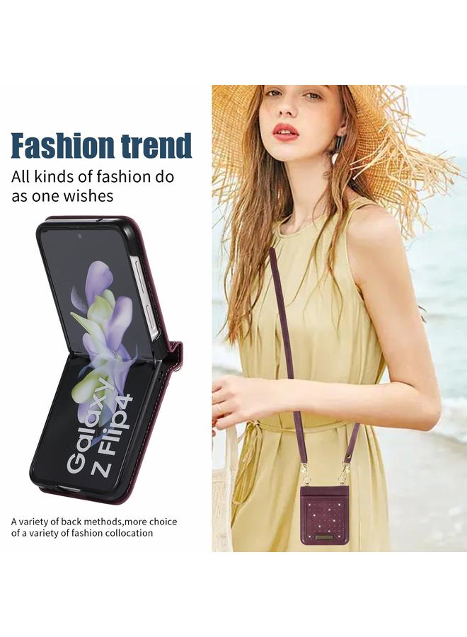 اس-توب جراب لهاتف Samsung Galaxy Z Flip4، جراب هاتف جلدي ثلاثي الطي بتقنية RFID مع حبل تعليق - Image 4