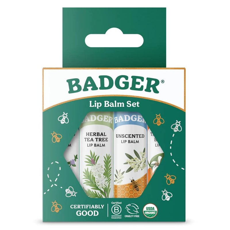 Badger Classic Organic Lip Balm Set - Yellow Box, Light Silky Long Lasting Lip Moisturizer Gift Set, All Natural Lip Balm Variety Pack Lip Set (Tangerine, Lavender Orange, Vanilla, Grapefruit), 4 pack - Image 1