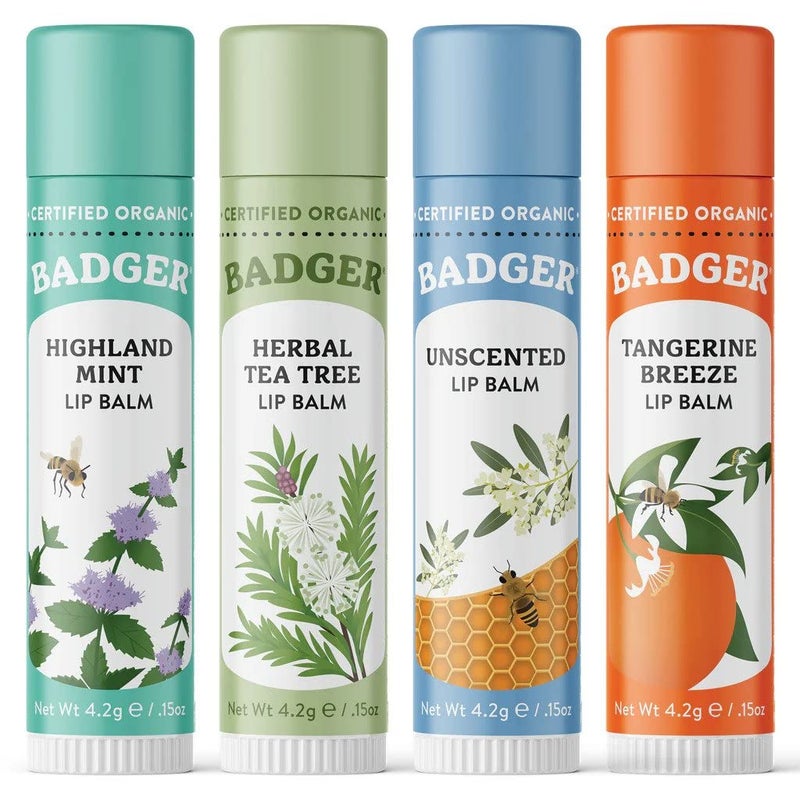 Badger Classic Organic Lip Balm Set - Yellow Box, Light Silky Long Lasting Lip Moisturizer Gift Set, All Natural Lip Balm Variety Pack Lip Set (Tangerine, Lavender Orange, Vanilla, Grapefruit), 4 pack - Image 3